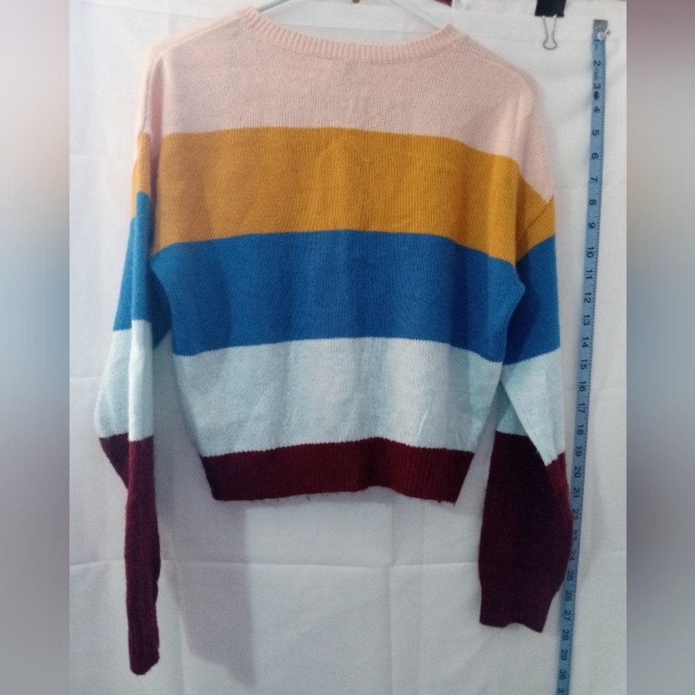 H&M Divided Colorblock Striped Crewneck Sweater Pink Yellow Blue Maroon  Small - Picture 4 of 7